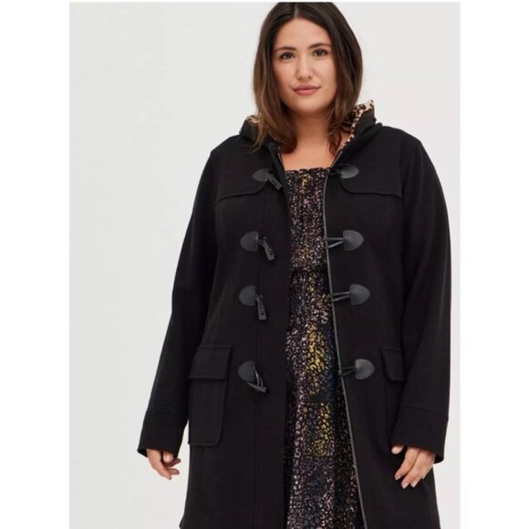 Torrid Women's Black Ponte Toggle Cozy Hooded Coat - Picture 1 of 13